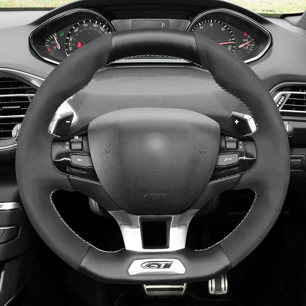 MEWANT Couvre Volant pour Peugeot 208 (GTi/GT Line/GT) / 308 (GT/GTi/GT Line) / 308 SW (GT/GT Line) / 2008 (GT Line) 2015-2019