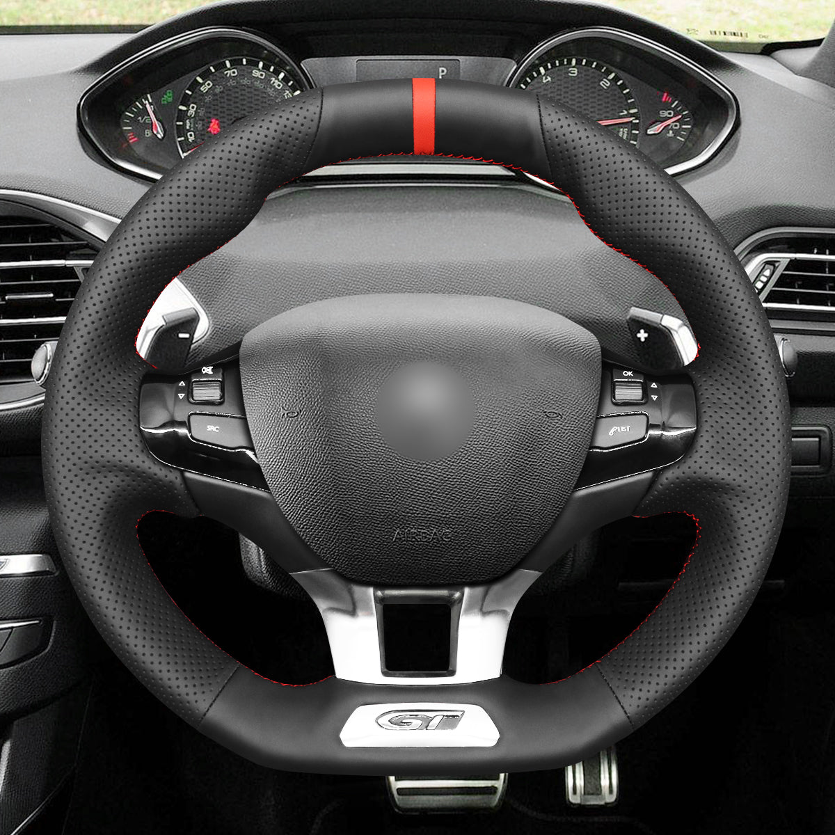 MEWANT Couvre Volant pour Peugeot 208 (GTi/GT Line/GT) / 308 (GT/GTi/GT Line) / 308 SW (GT/GT Line) / 2008 (GT Line) 2015-2019