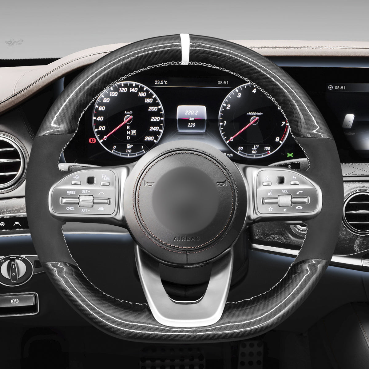MEWANT Steering Wheel Cover for Mercedes-Benz AMG-Line AMG-Sport A-Class B-Class (W247) C-Class (W205) CLA-Class (C118) E-Class (W213) GLE-Class