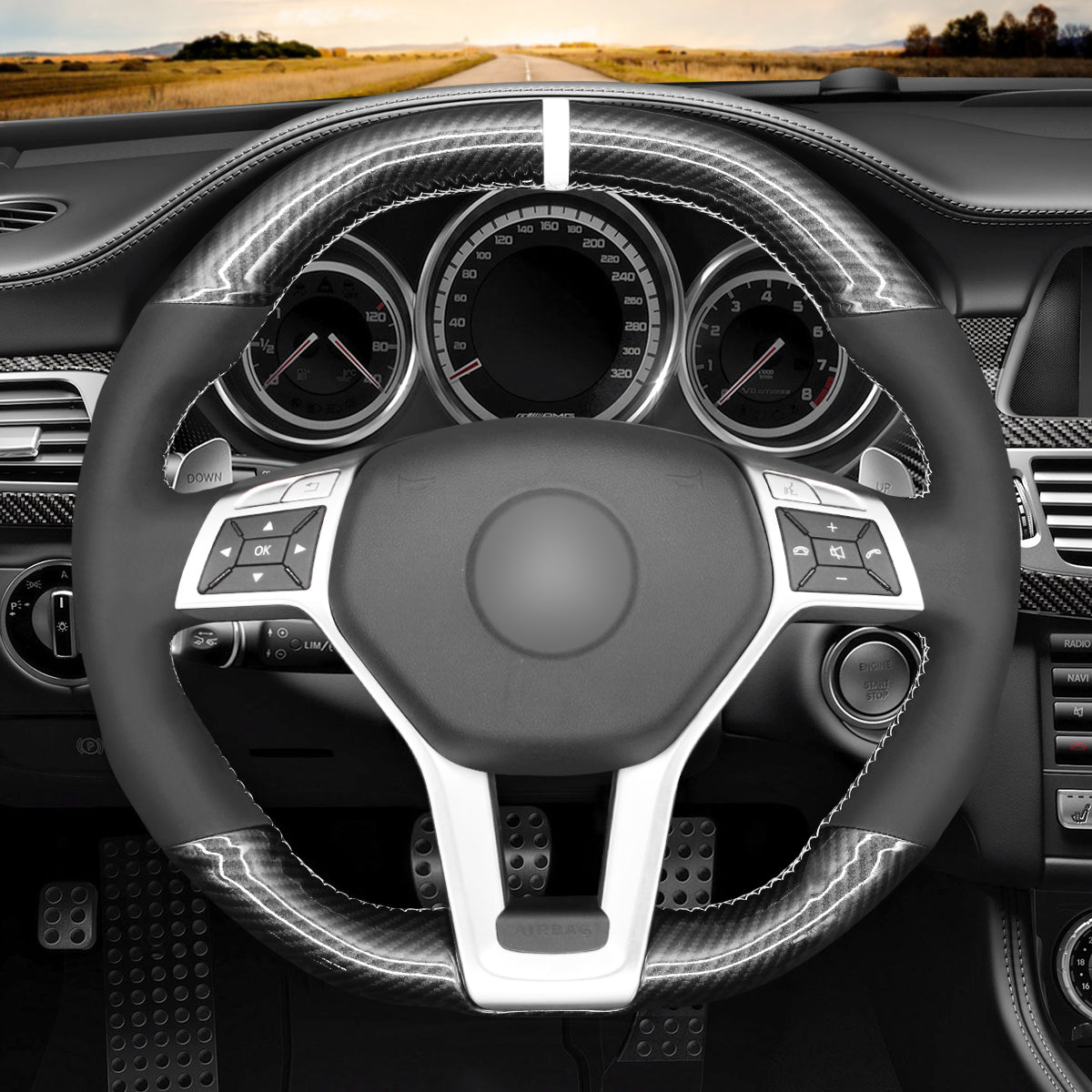 MEWANT Couvre Volant pour Benz AMG C63 W204  CLA 45 C117  C218  AMG S-Model W212  E 63 S W212 SL 63 R231