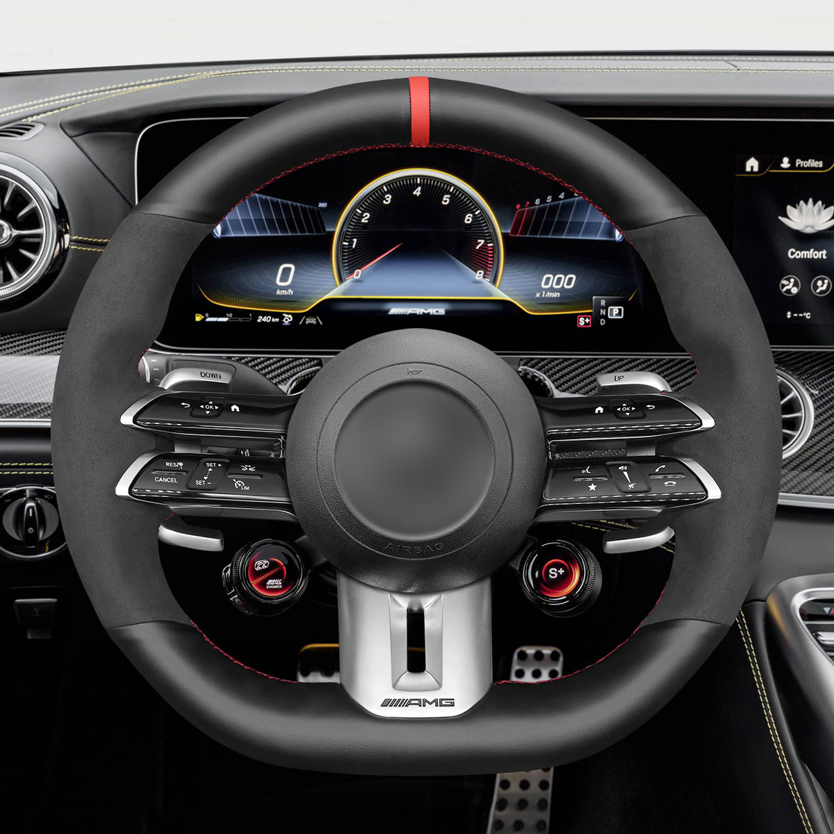 MEWANT Steering Wheel Cover for Mercedes-Benz AMG CLS53 (C257) E53 (W213) E63 (W213) EQS 53 (V297)T (C190R190)