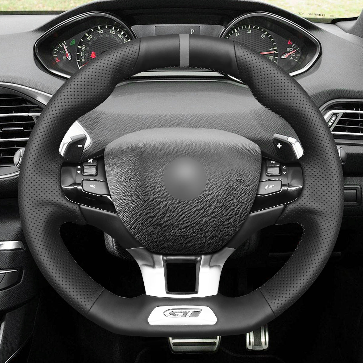MEWANT Couvre Volant pour Peugeot 208 (GTi/GT Line/GT) / 308 (GT/GTi/GT Line) / 308 SW (GT/GT Line) / 2008 (GT Line) 2015-2019
