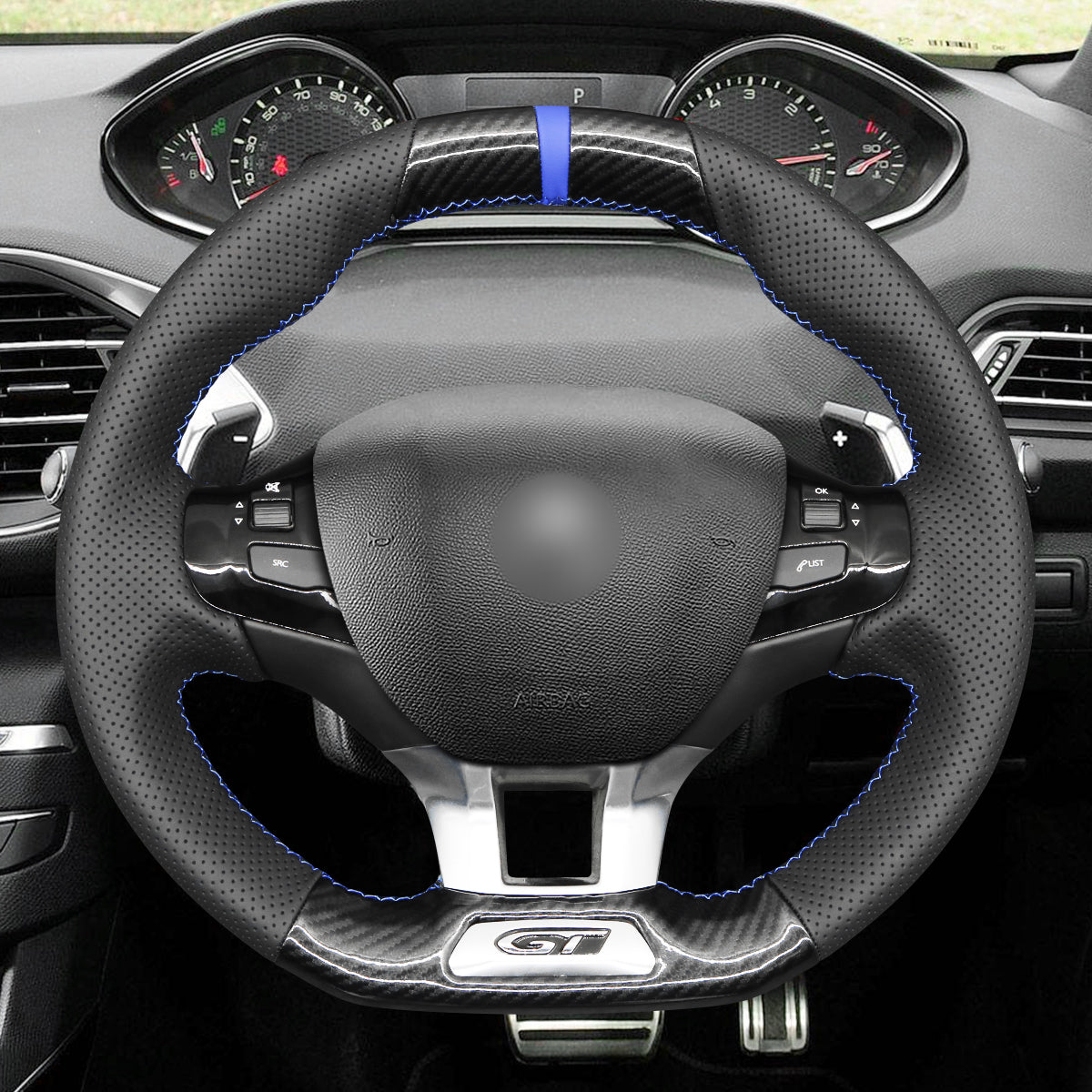 MEWANT Couvre Volant pour Peugeot 208 (GTi/GT Line/GT) / 308 (GT/GTi/GT Line) / 308 SW (GT/GT Line) / 2008 (GT Line) 2015-2019