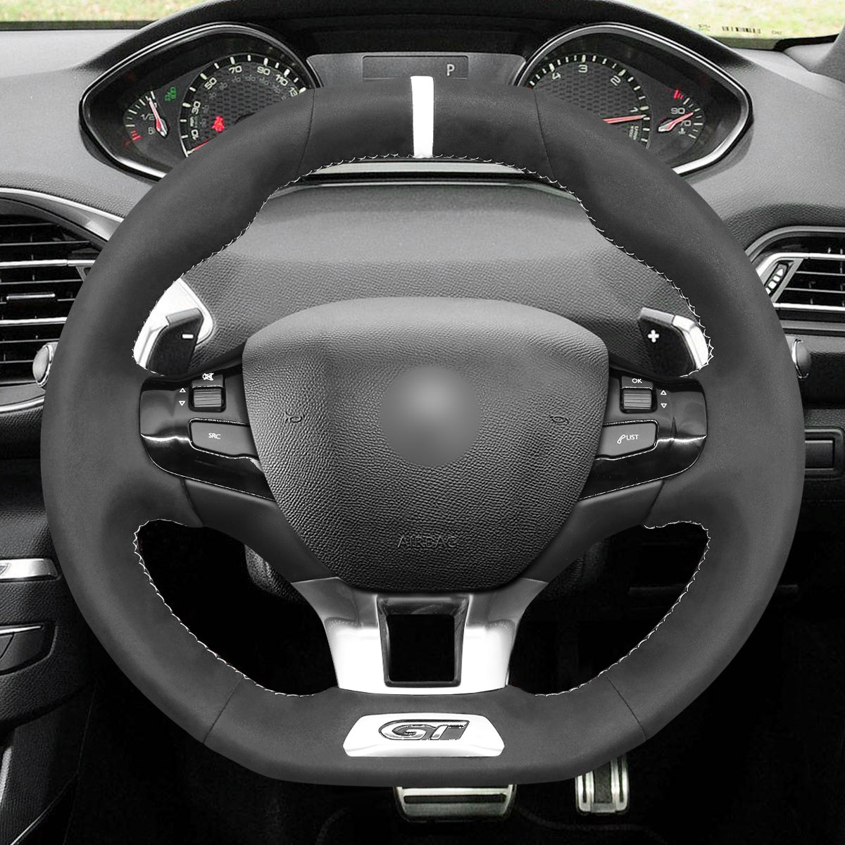 MEWANT Couvre Volant pour Peugeot 208 (GTi/GT Line/GT) / 308 (GT/GTi/GT Line) / 308 SW (GT/GT Line) / 2008 (GT Line) 2015-2019