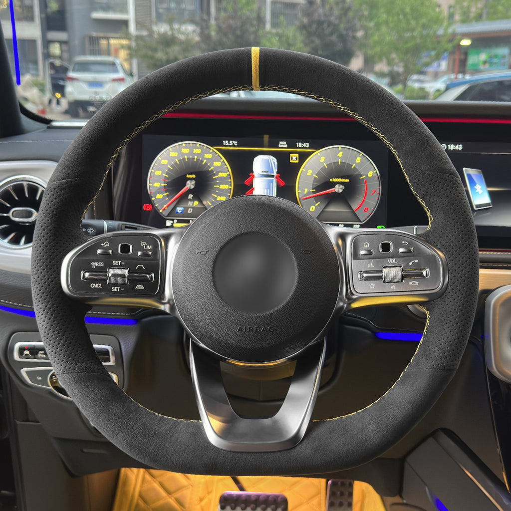 MEWANT Couvre Volant pour Mercedes-Benz AMG-Line AMG-Sport A-Class B-Class (W247) C-Class (W205) CLA-Class (C118) E-Class (W213)GLE-Class