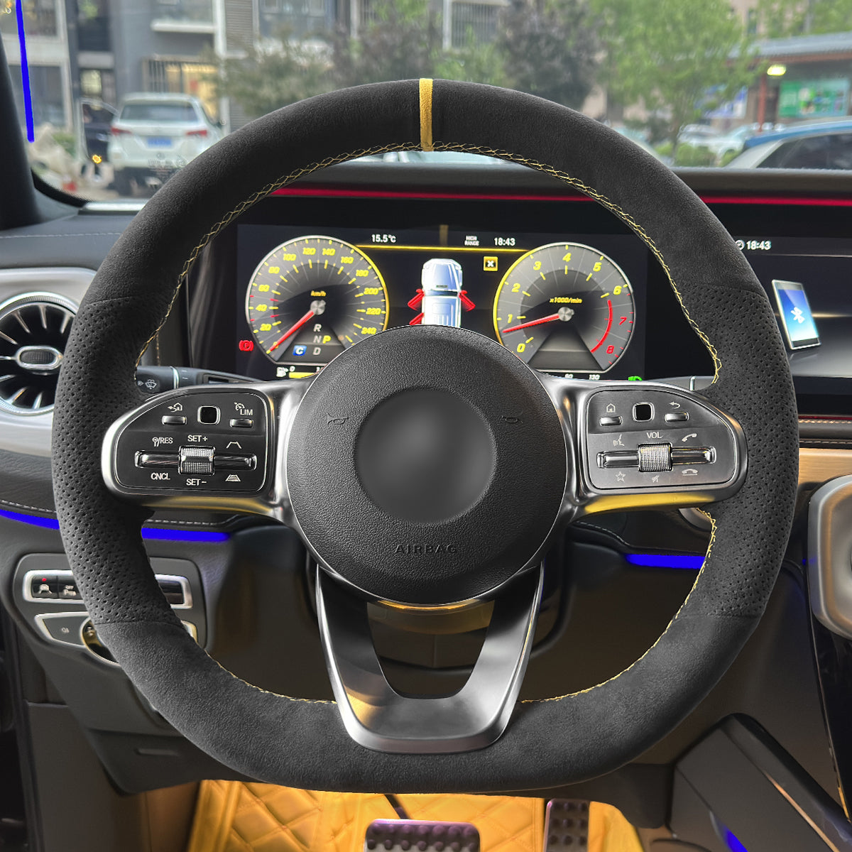 MEWANT Steering Wheel Cover for Mercedes-Benz AMG-Line AMG-Sport A-Class B-Class (W247) C-Class (W205) CLA-Class (C118) E-Class (W213) GLE-Class
