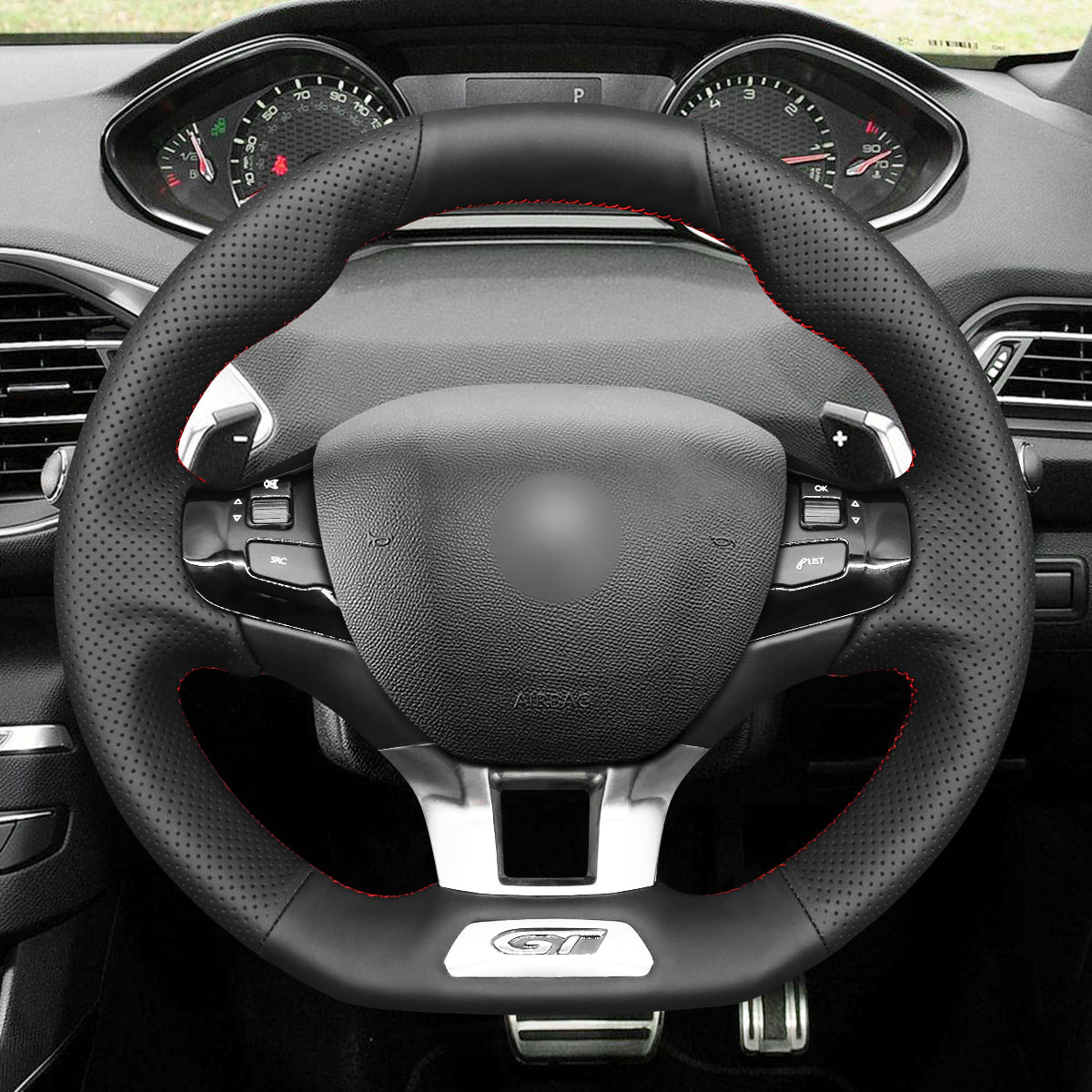 MEWANT Couvre Volant pour Peugeot 208 (GTi/GT Line/GT) / 308 (GT/GTi/GT Line) / 308 SW (GT/GT Line) / 2008 (GT Line) 2015-2019