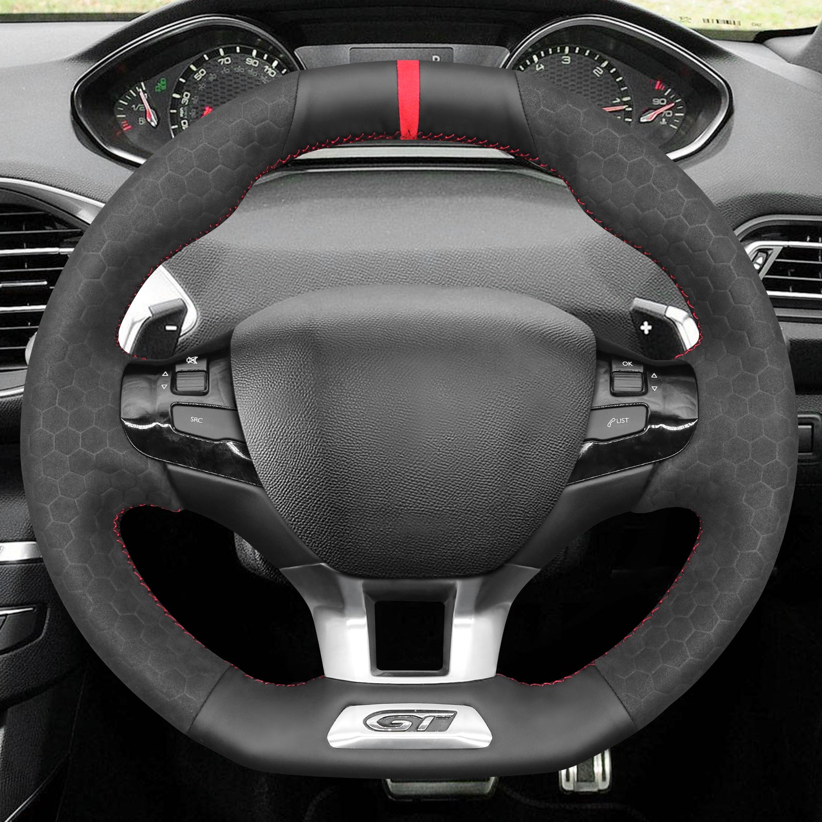 MEWANT Couvre Volant pour Peugeot 208 (GTi/GT Line/GT) / 308 (GT/GTi/GT Line) / 308 SW (GT/GT Line) / 2008 (GT Line) 2015-2019