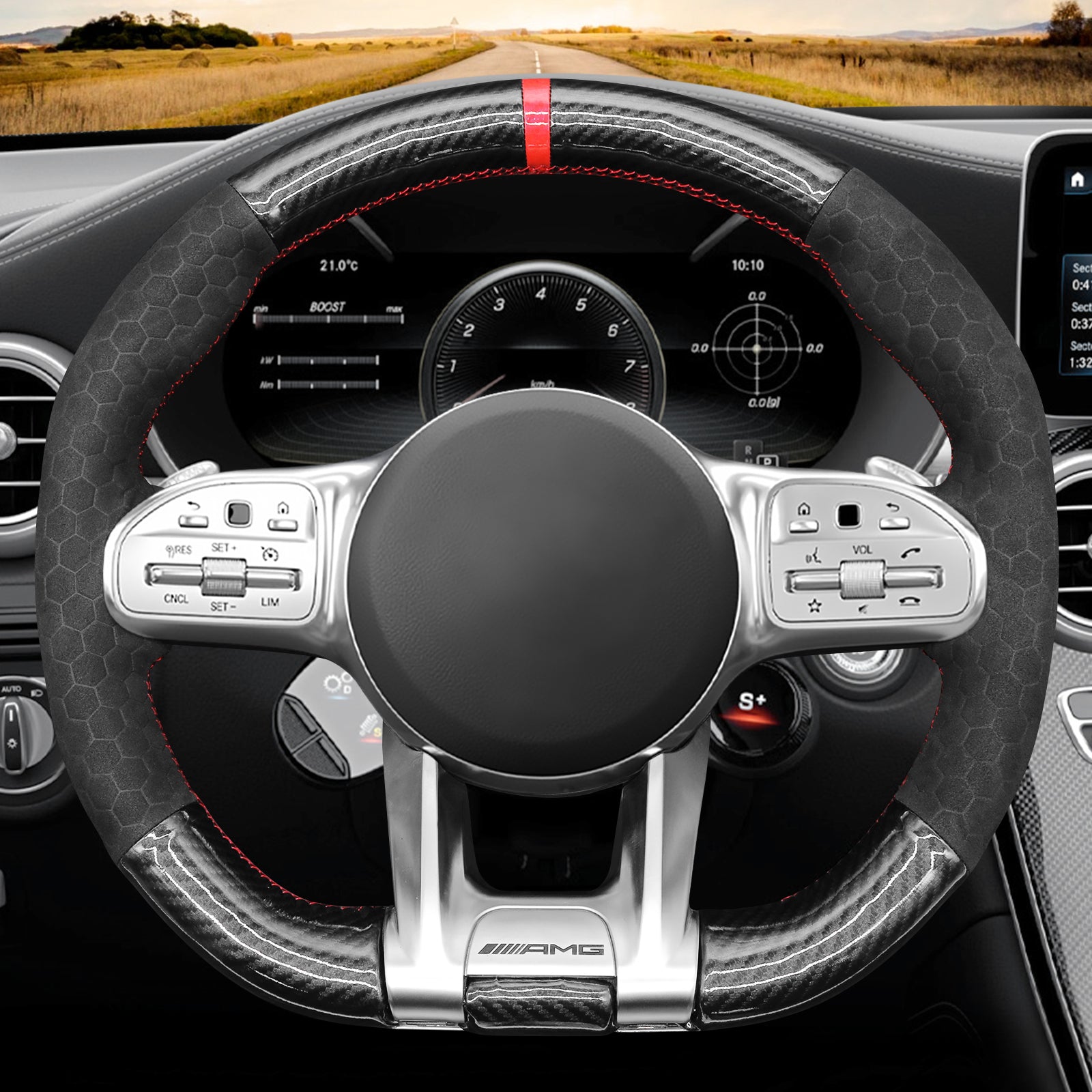 MEWANT Couvre Volant pour Mercedes-Benz AMG A35 A45 C43 C63 C43 CLA35 CLA45 CLS53 E53 E63 GLA45  GLE53