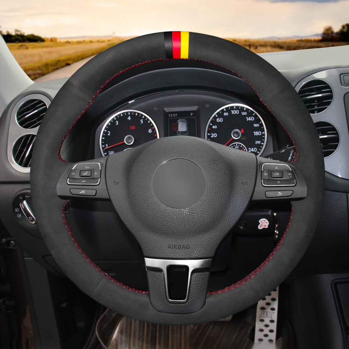 MEWANT Couvre Volant pour VW Golf 5 Golf Plus Polo Jetta Passat Tiguan Touran Caddy EOS 2005-2009