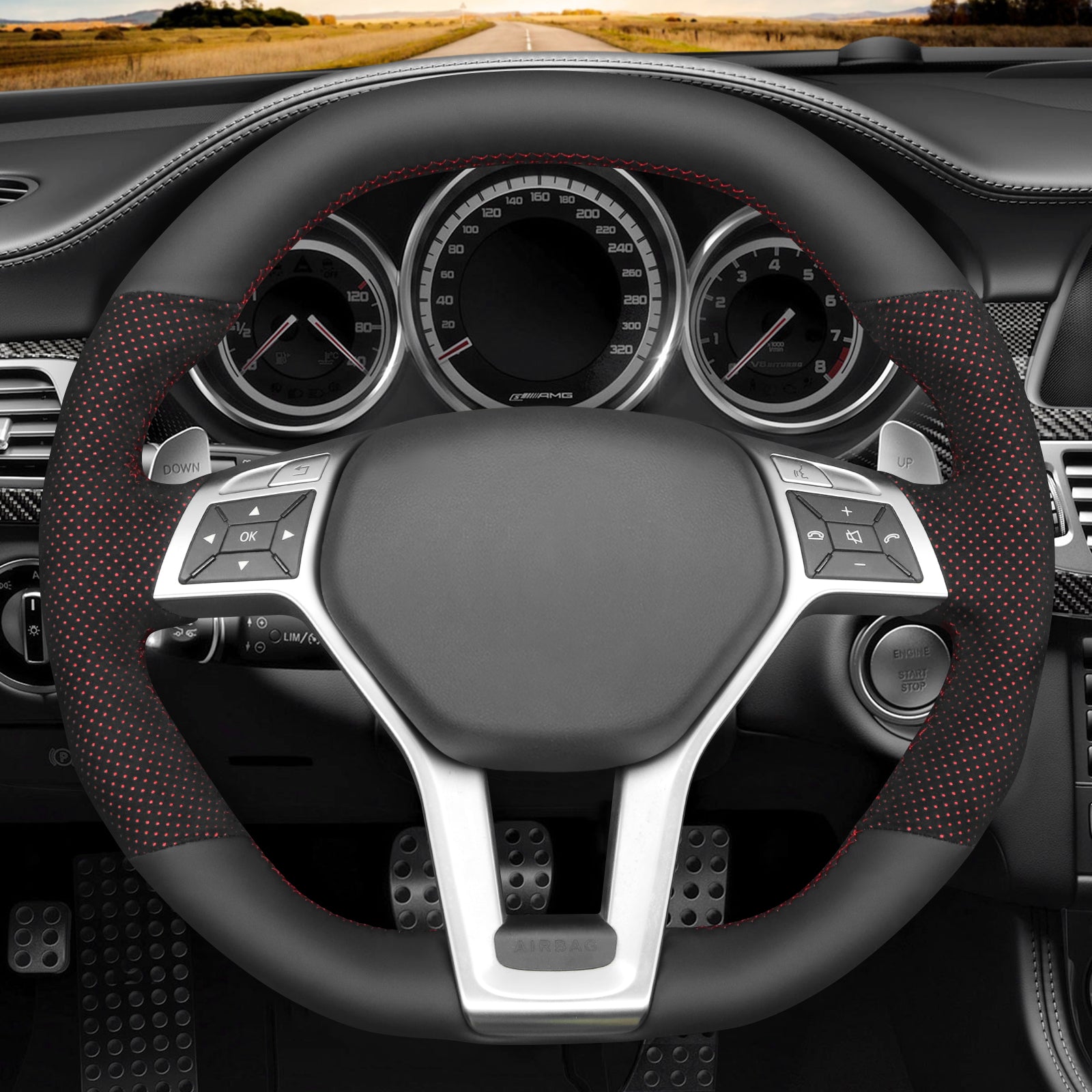 MEWANT Couvre Volant pour Benz AMG C63 W204  CLA 45 C117  C218  AMG S-Model W212  E 63 S W212 SL 63 R231
