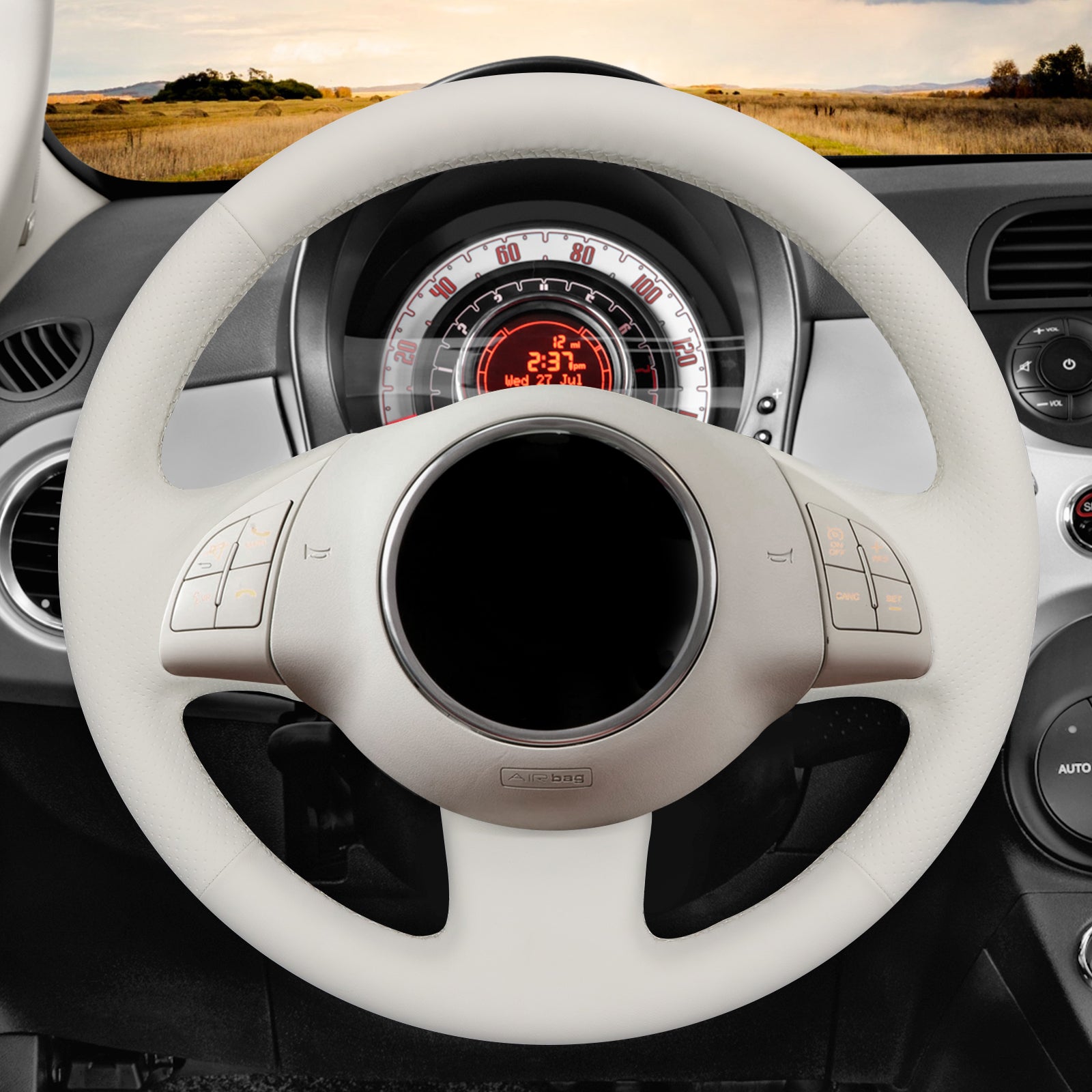 MEWANT Couvre Volant pour Fiat 500 2007-2015 Fiat 500e 2014-2018 Fiat 500C 2014-2017
