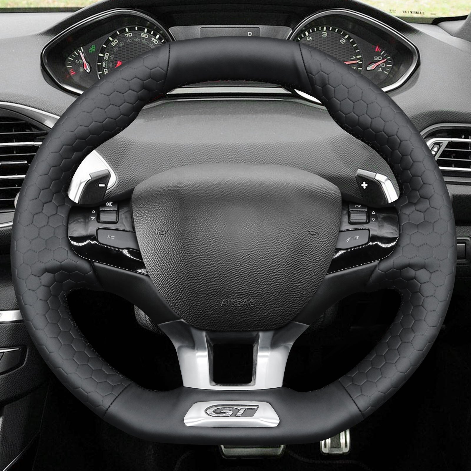 MEWANT Couvre Volant pour Peugeot 208 (GTi/GT Line/GT) / 308 (GT/GTi/GT Line) / 308 SW (GT/GT Line) / 2008 (GT Line) 2015-2019