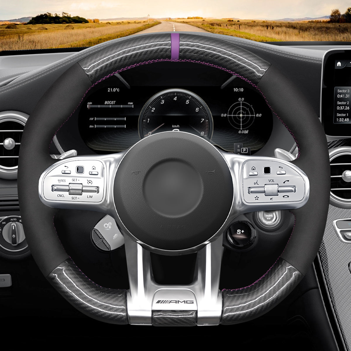 MEWANT Steering Wheel Cover for Mercedes-Benz AMG A35 A45 C43 C63 C43 CLA35 CLA45 CLS53 E53 E63 GLA45 GLE53
