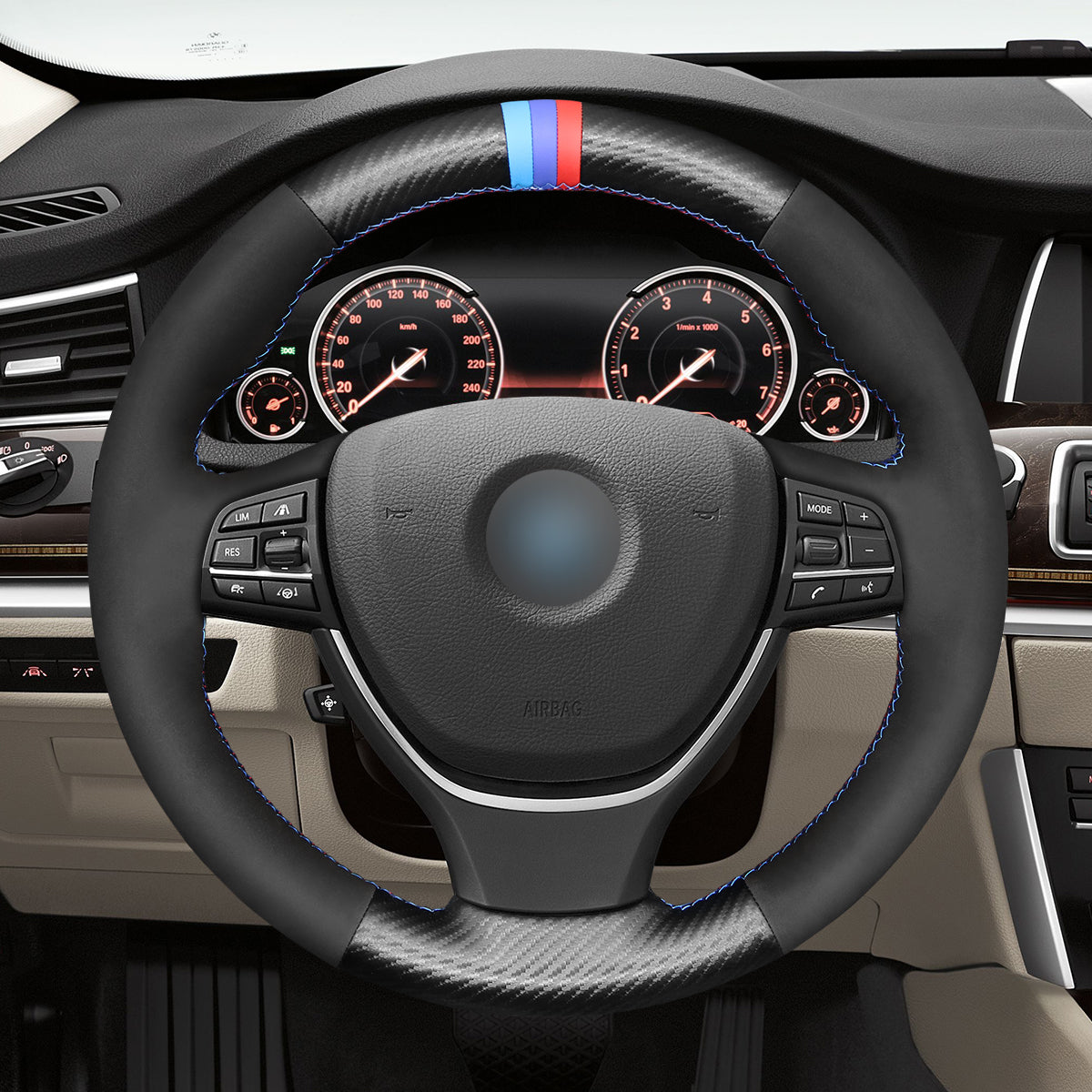 MEWANT Couvre Volant pour BMW 5 Series F10 F11 F07 6 Series F12 F13 F06 7 Series F01 7 Series F02 2009-2017