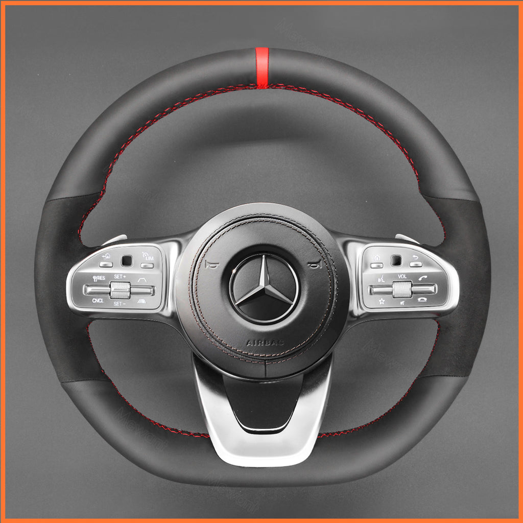 MEWANT Couvre Volant pour Mercedes-Benz AMG-Line AMG-Sport A-Class B-Class (W247) C-Class (W205) CLA-Class (C118) E-Class (W213)GLE-Class