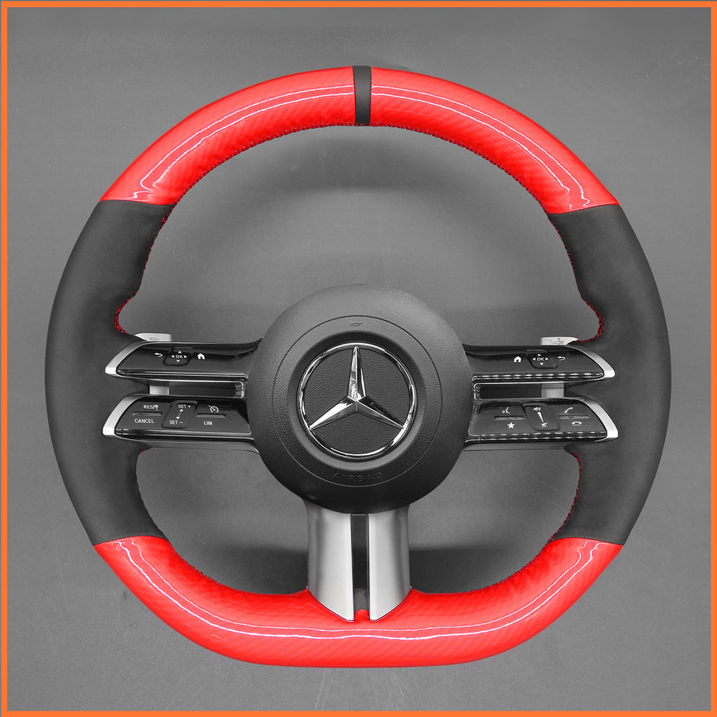 MEWANT Couvre Volant pour Mercedes-Benz AMG-Line AMG-Sport C-Class (W206) CLS-Class (C257) E-Class (W213) EQS (V297)  S-Class (W223) 2021-2022